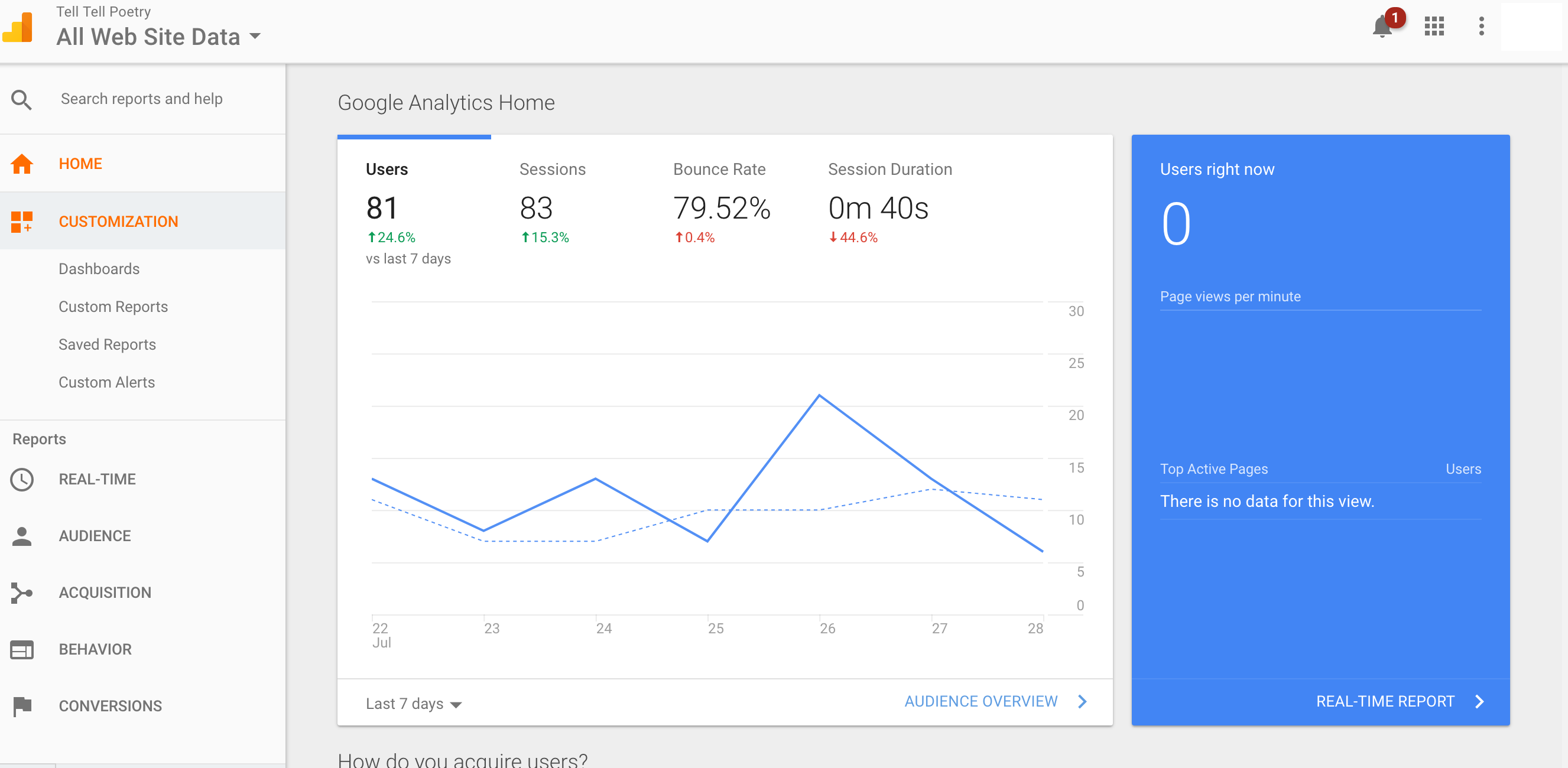 snapshot of Google analytics